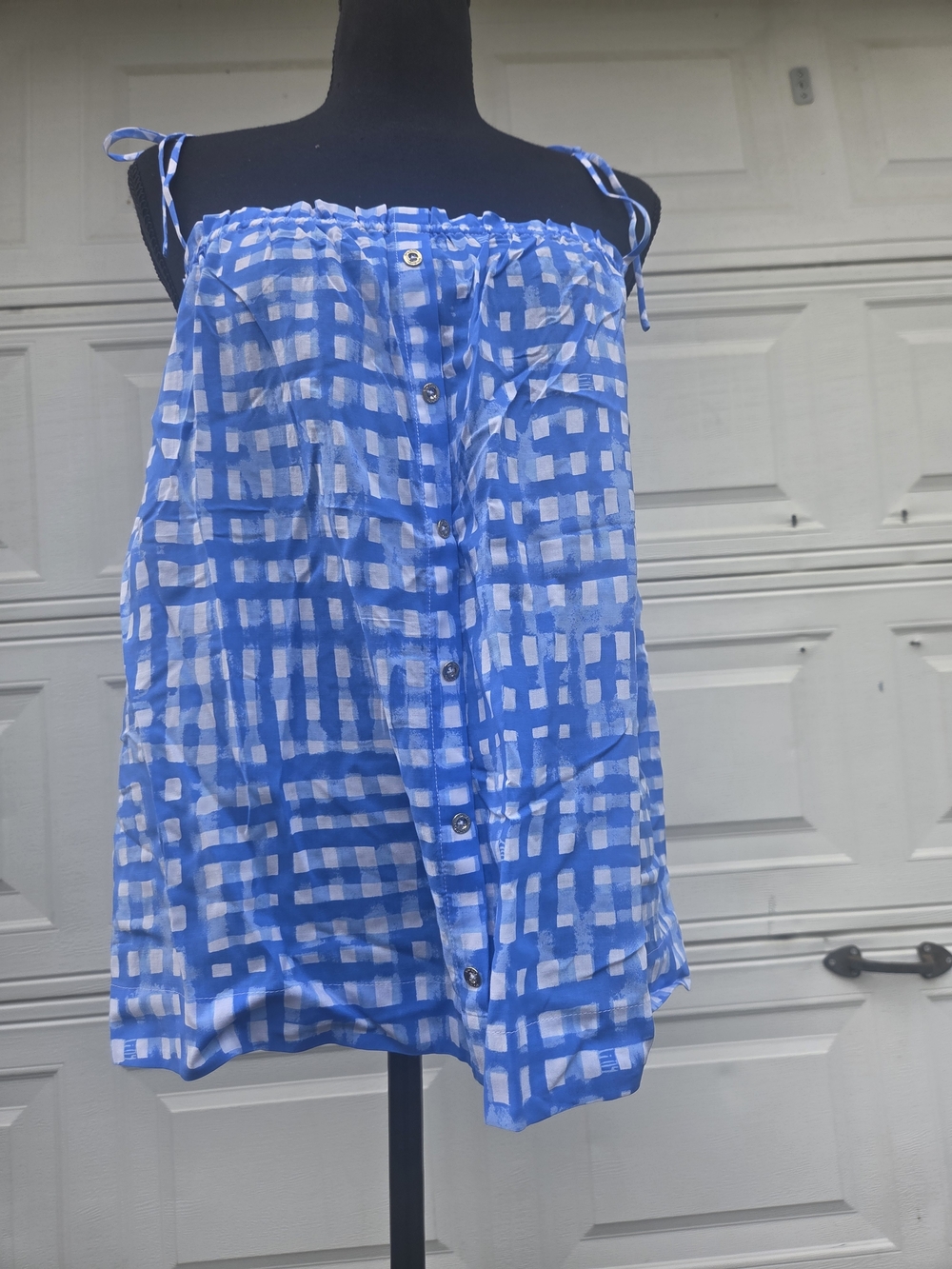 Lilly Pulitzer Blue White Check Print Tie Strap Cami Tank Top Size L - Picture 5 of 12